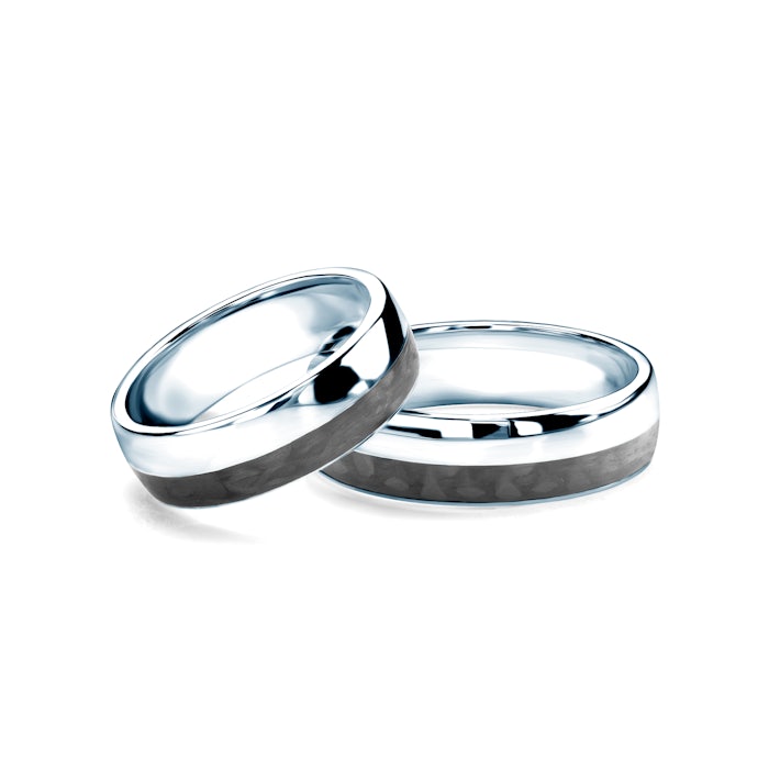 Esküvői karikagyűrűk: karbon és ezüst, félkör, 6 mm