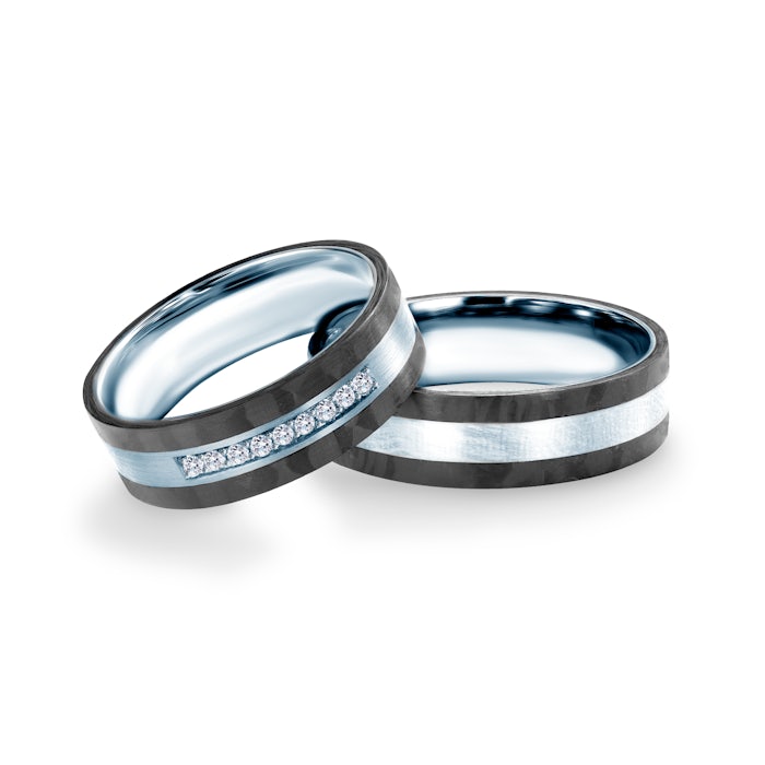 Esküvői karikagyűrűk: karbon és ezüst, lapos, 6 mm