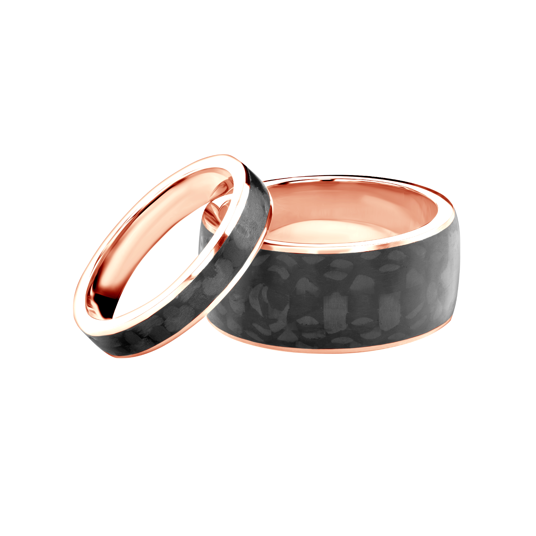 Vjenčano prstenje: karbonska vlakna, ružičasto zlato, plosnato, 4 mm i 10 mm