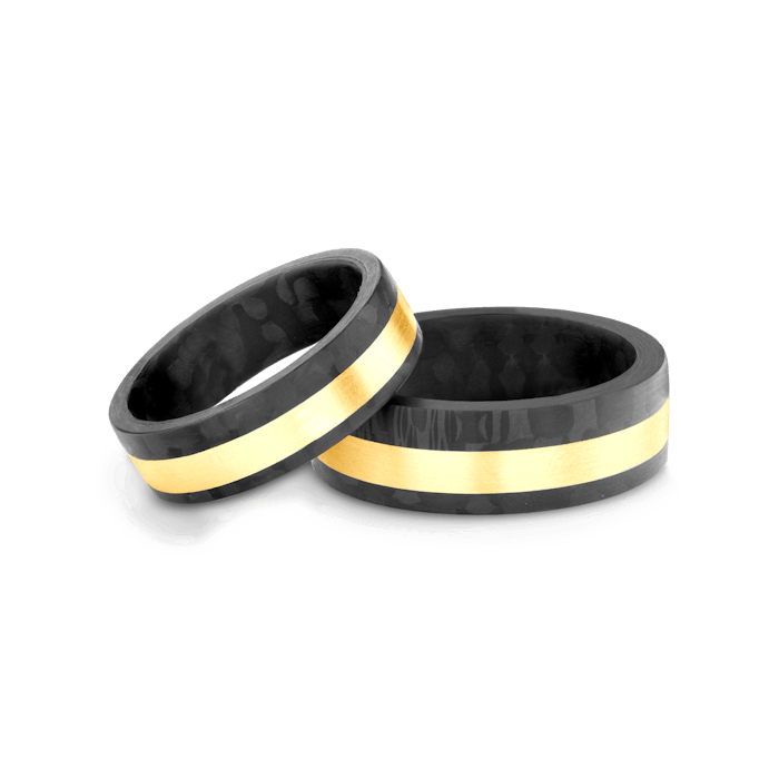 Esküvői karikagyűrűk: karbon és arany, lapos, 7 mm