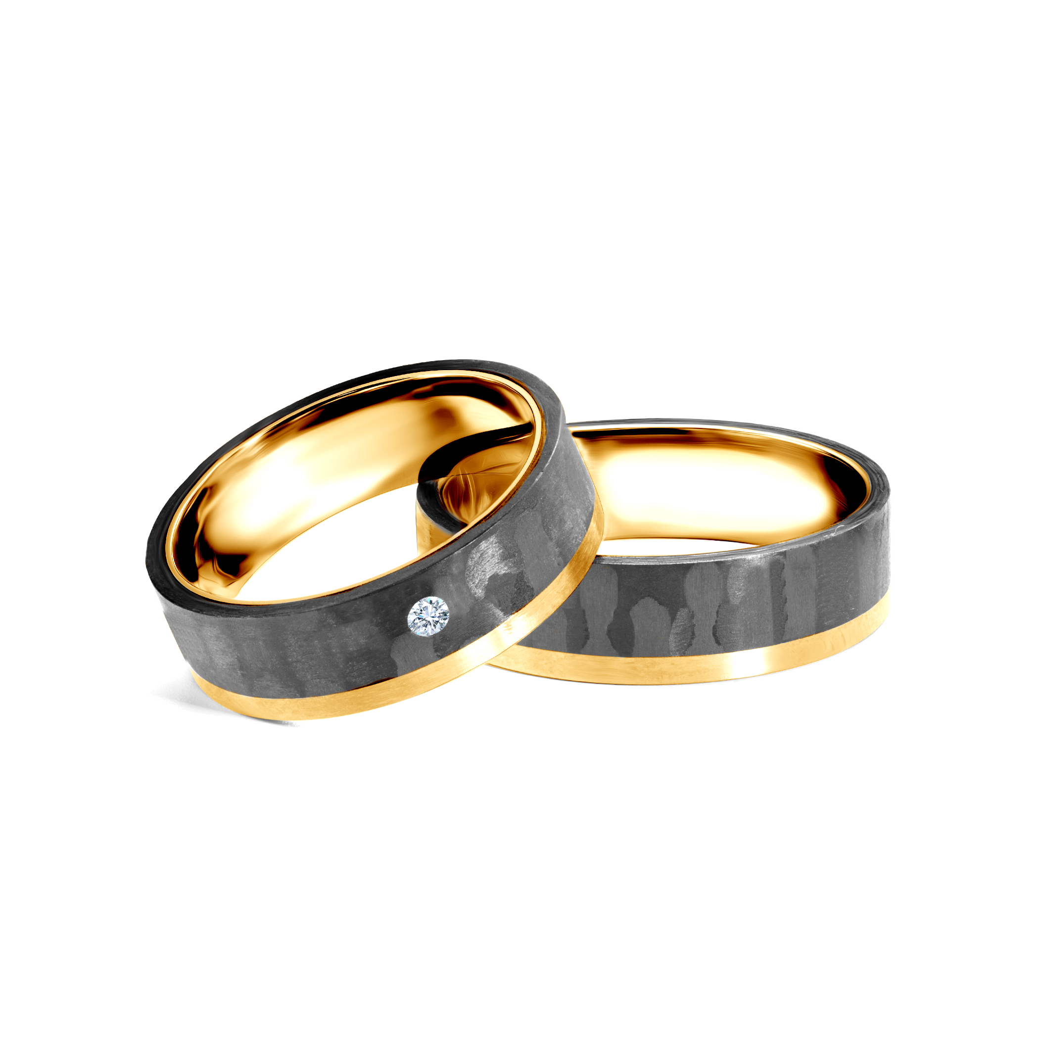 Eheringe: Carbon, Gold, Flach, 6 mm