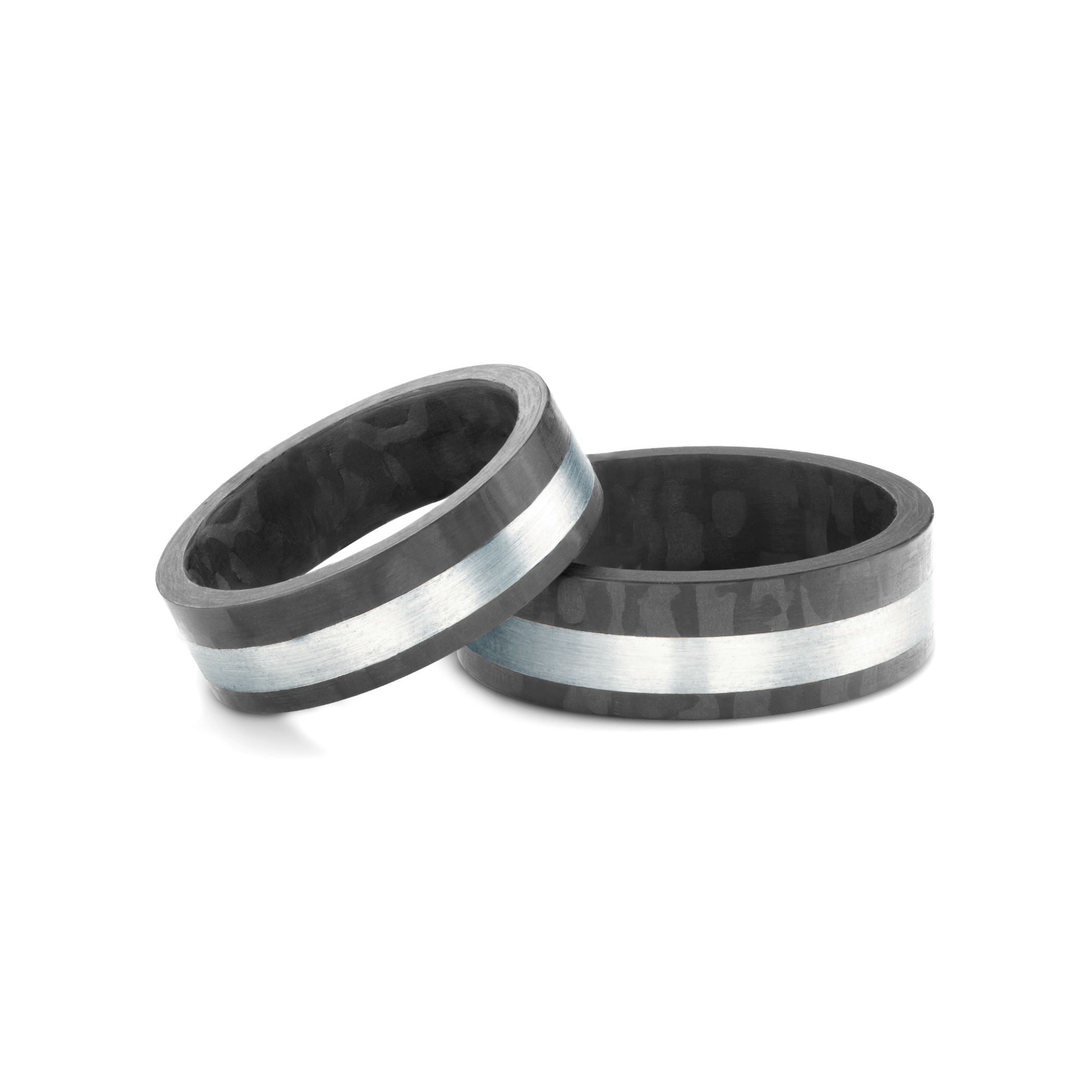 Wedding rings: carbon, titanium, flat, 6 mm and 7 mm