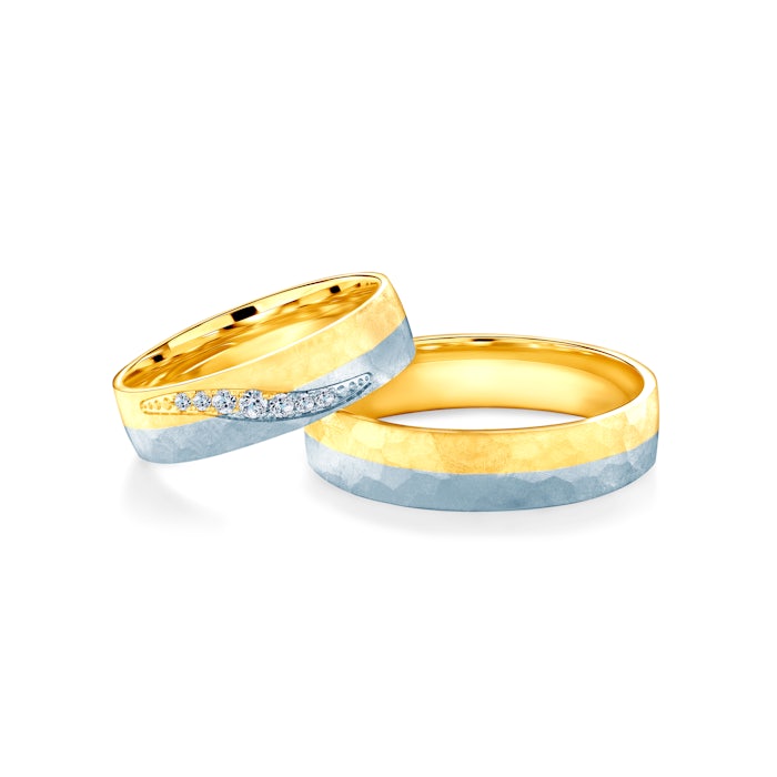 Esküvői karikagyűrűk: kétszínű arany, félkarika, 5 mm