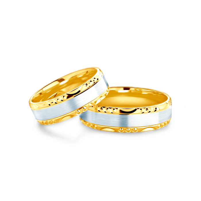 Весільні обручки: двоколірне золото, напівкруглі, 6 мм