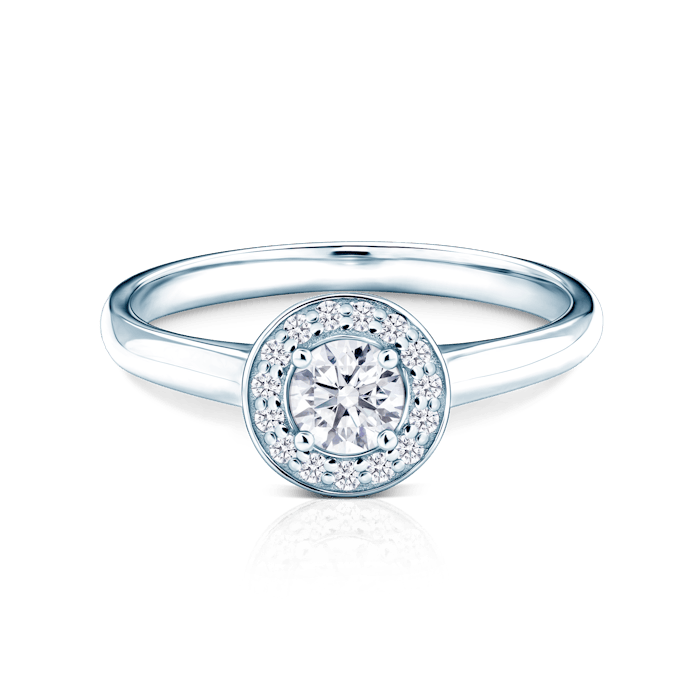 Inel de logodnă SAVICKI: aur alb, safir alb, diamante