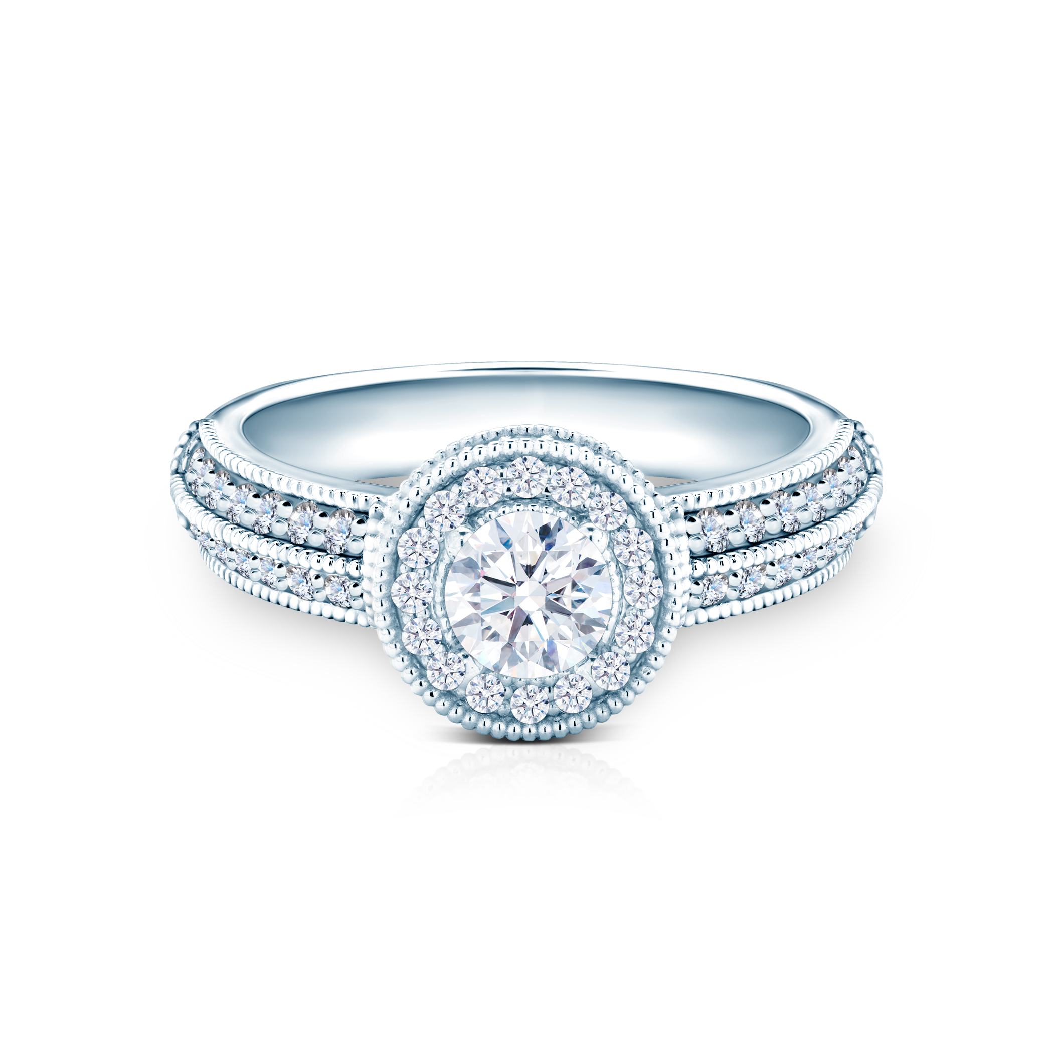 Inel de logodnă SAVICKI: aur alb, safir alb, diamante