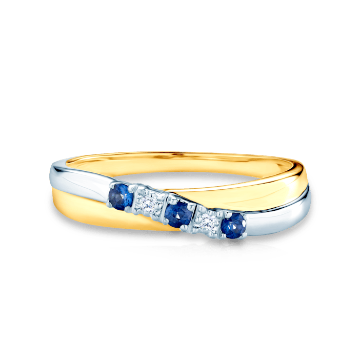 Ring Savicki: Zweifarbiges Gold, Blauer Saphire, Diamanten