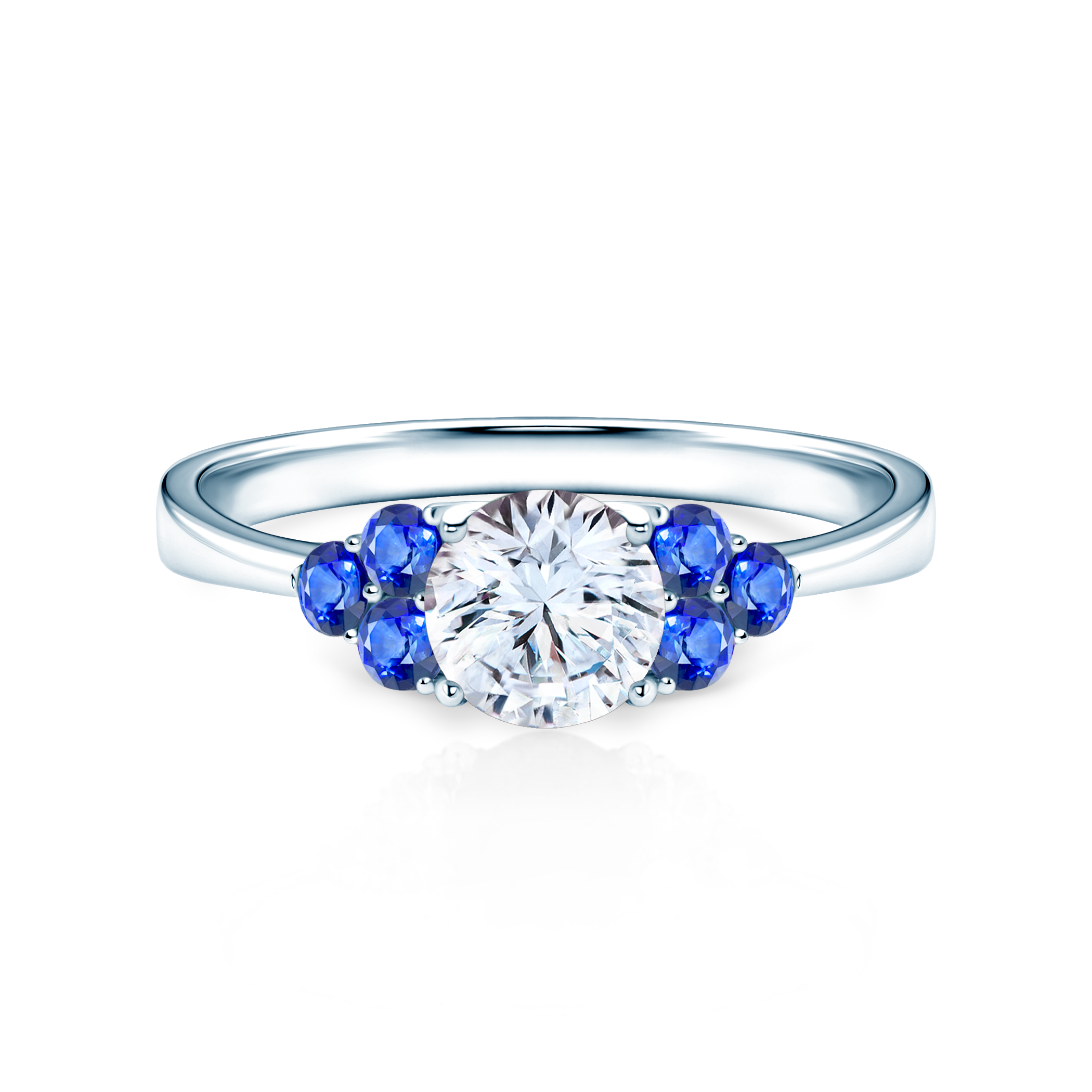 Fairytale Collection | Side-Stone Engagement Ring: white gold, white sapphire