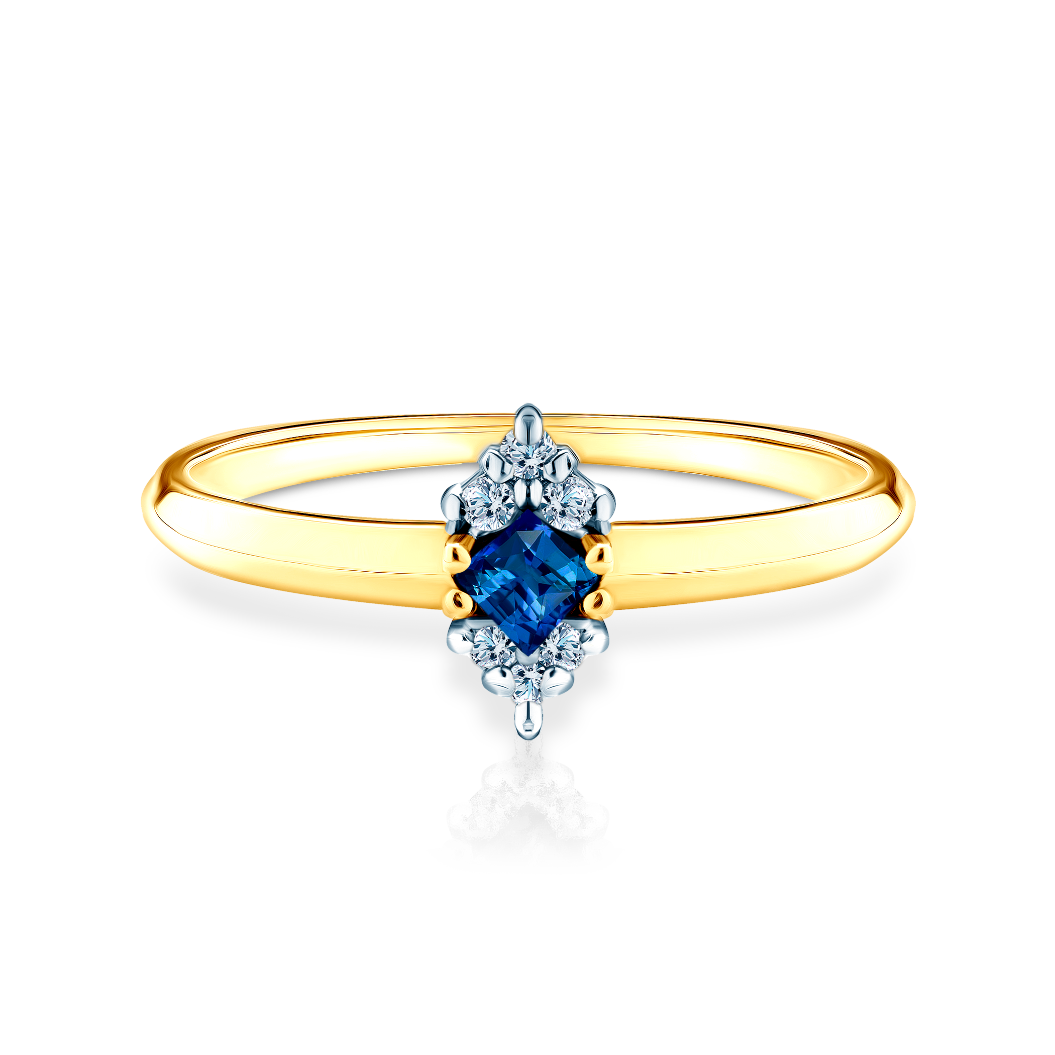 Каблучка для заручин Savicki: двоколірне золото, синій сапфір, діаманти