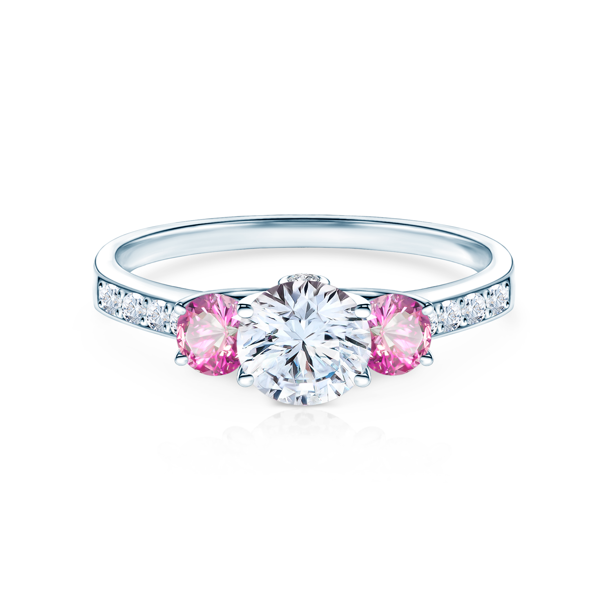 Dream Collection | Three-Stone Engagement Ring: white gold, white sapphire