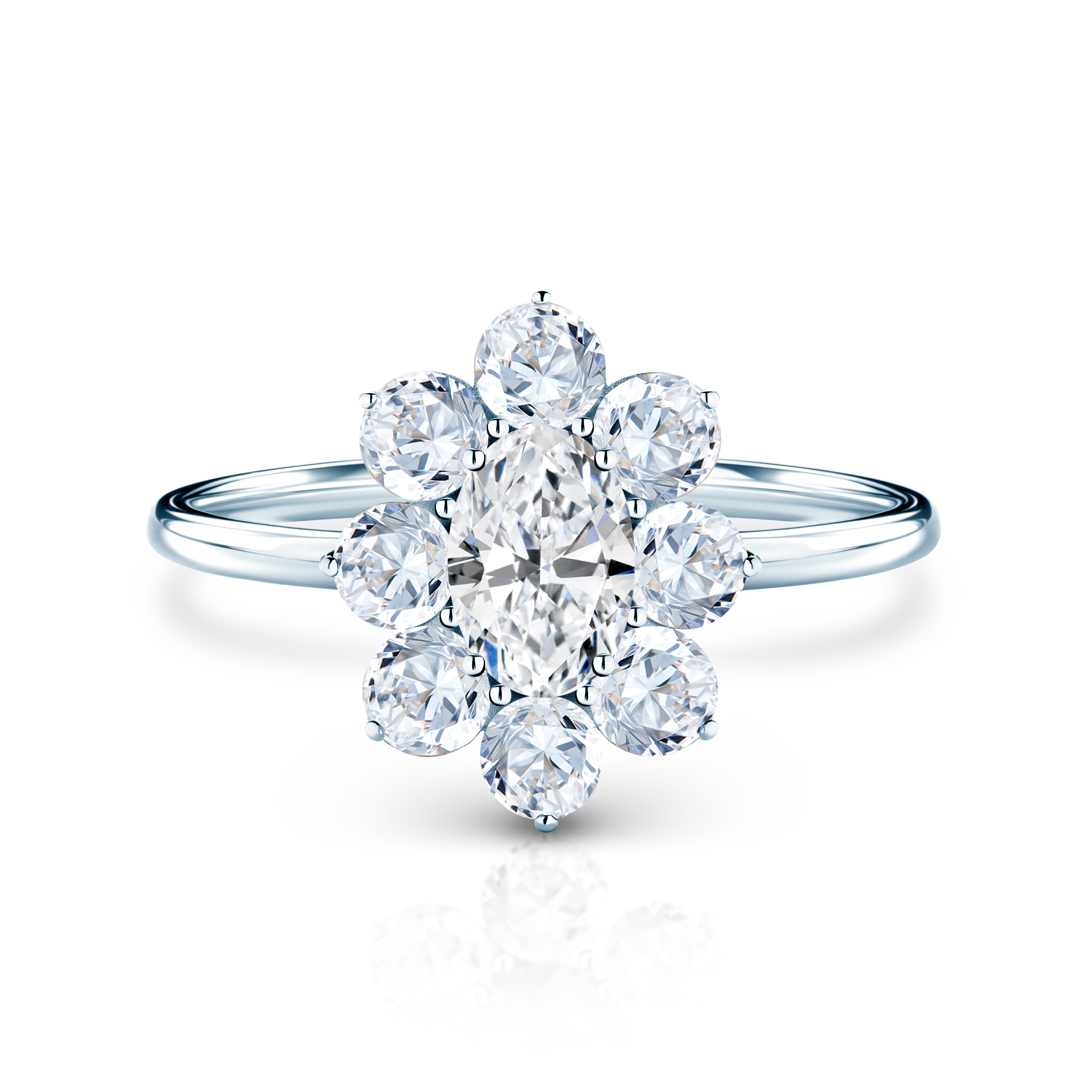 Zaručnički prsten Savicki: bijelo zlato, bijeli safiri