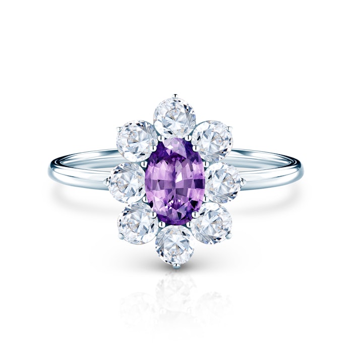 SAVICKI RING eljegyzési gyűrű: fehérarany lila zafírral és fehér zafírokkal