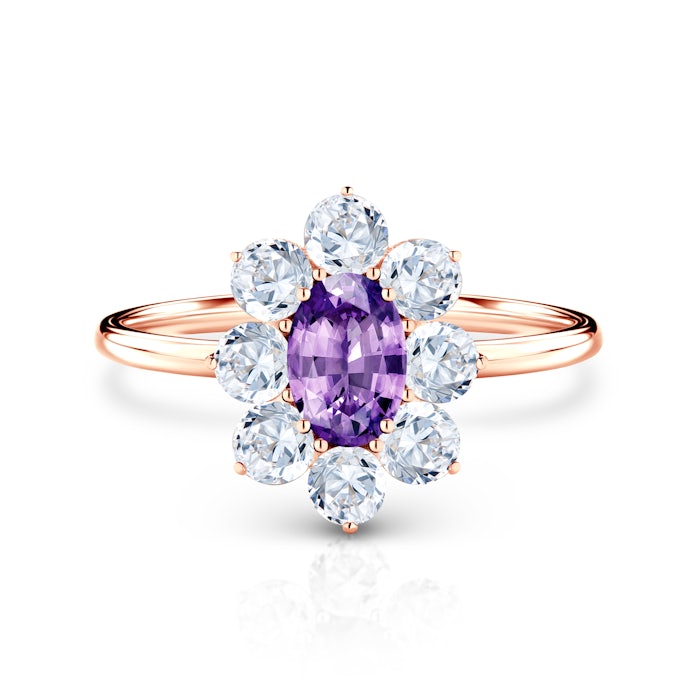 SAVICKI RING eljegyzési gyűrű: rózsaarany lila zafírral és fehér zafírokkal