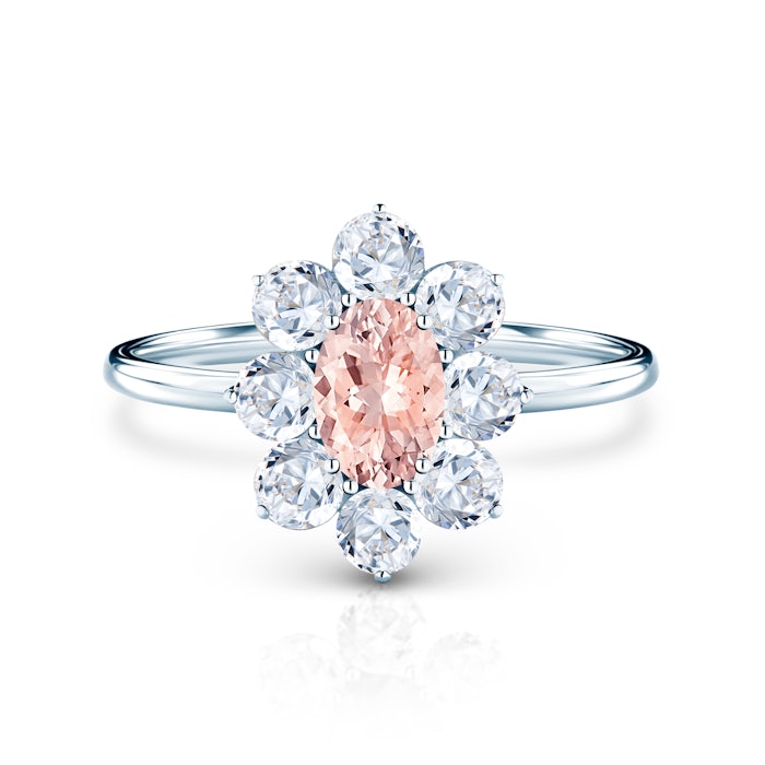 SAVICKI RING eljegyzési gyűrű: fehérarany, morganit és fehér zafírok