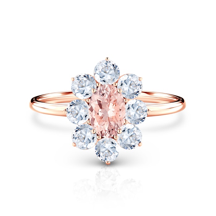 SAVICKI RING eljegyzési gyűrű: arany, morganit és fehér zafírok