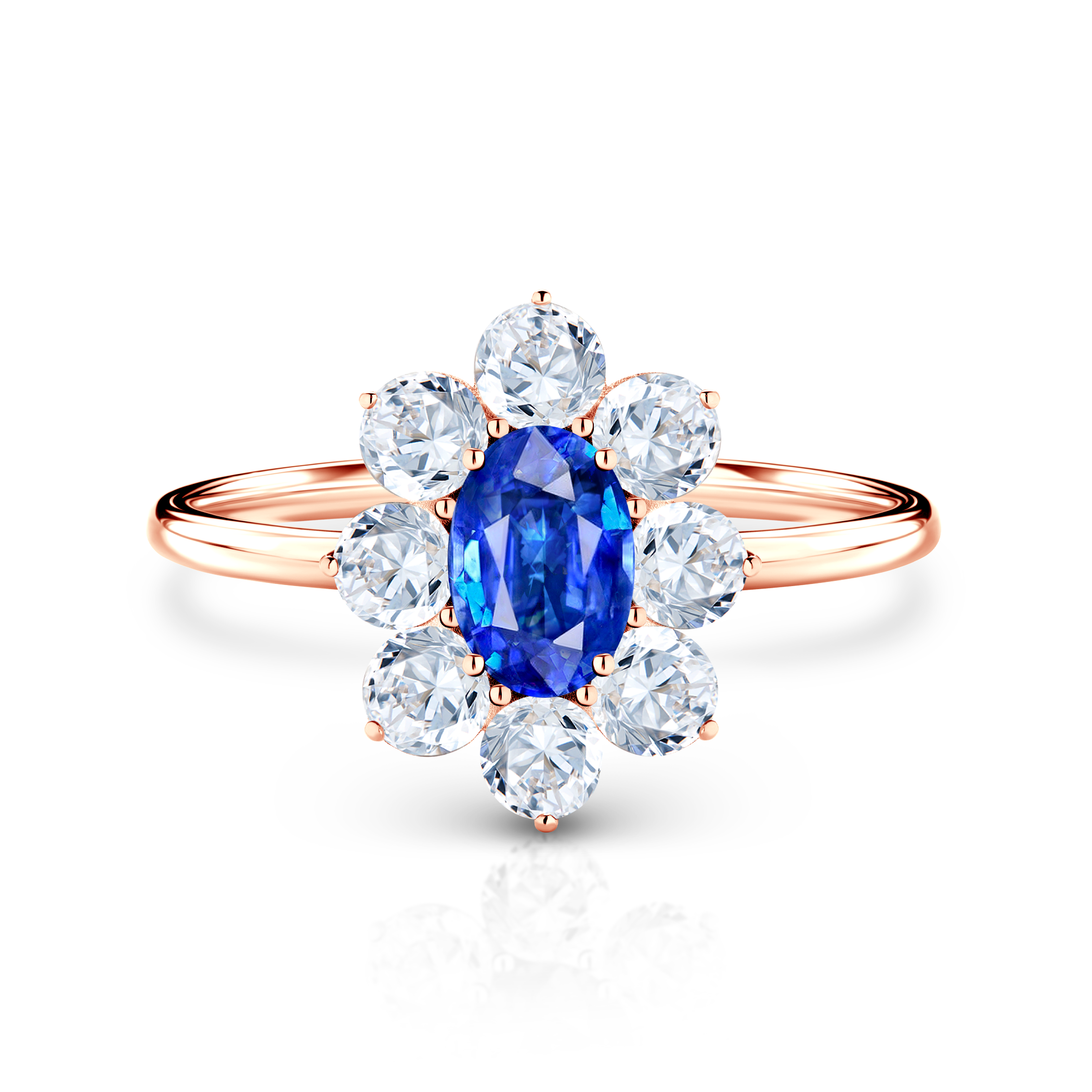 Verlobungsring Savicki: Roségold, Blauer Saphir, Weiße Saphire