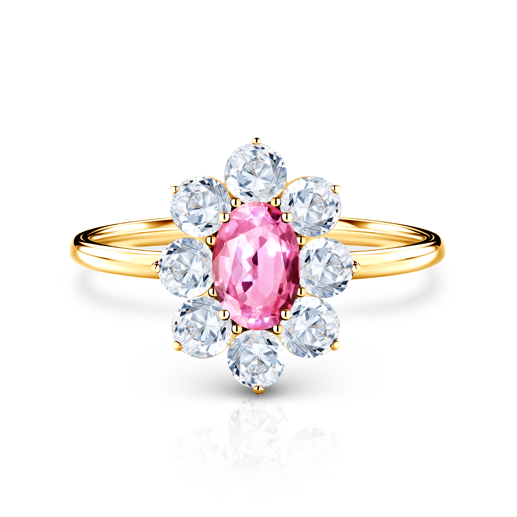 Δαχτυλίδι Αρραβώνων SAVICKI | Δαχτυλίδι Αρραβώνων Halo: χρυσό, ροζ ζαφείρι, λευκά ζαφείρια