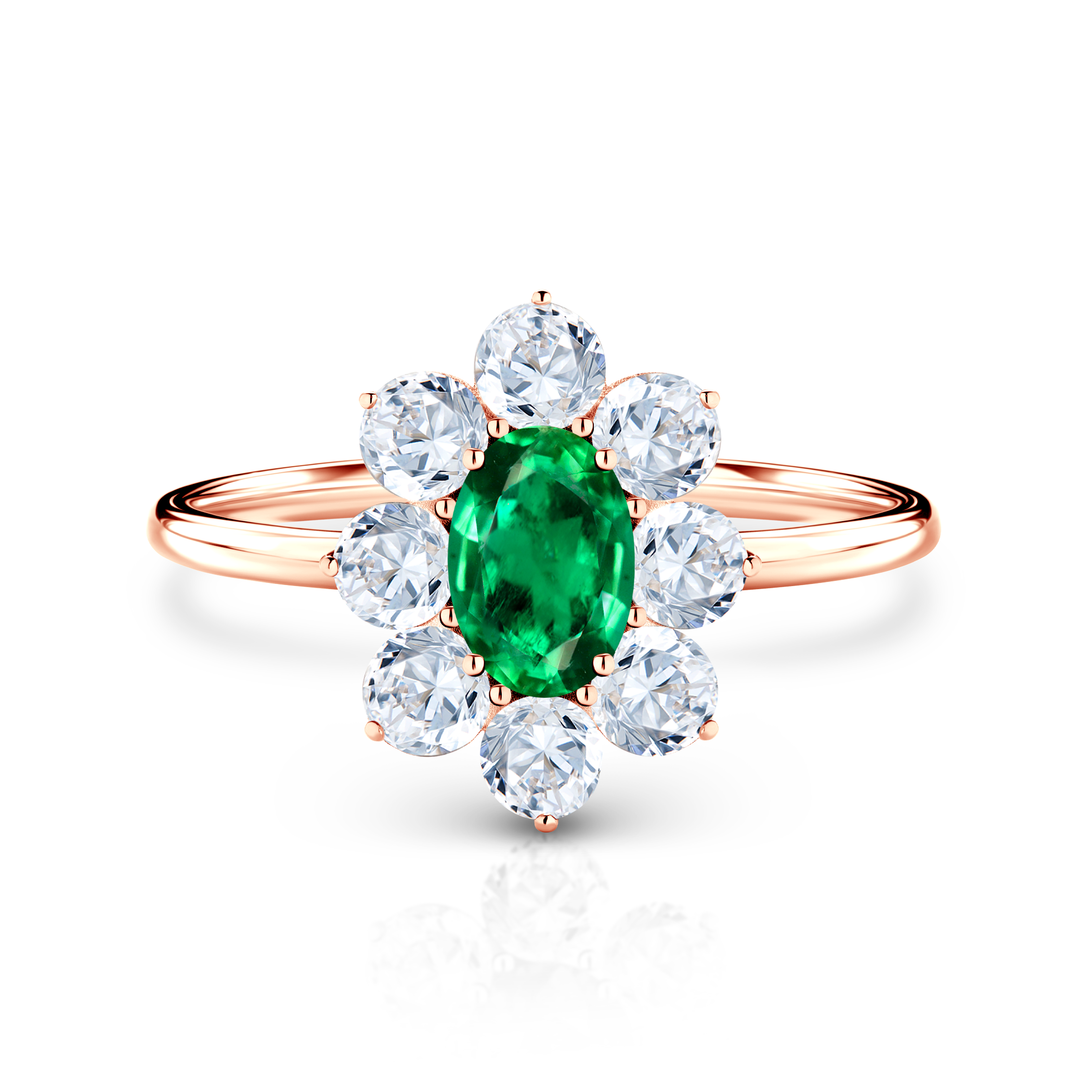 Συλλογή Αρραβώνων SAVICKI | Δαχτυλίδι Αρραβώνων Halo: ροζ χρυσό, σμαράγδι, λευκά ζαφείρια