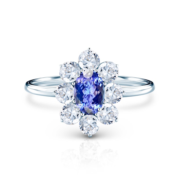 SAVICKI RING eljegyzési gyűrű: fehérarany, tanzanit és fehér zafírok