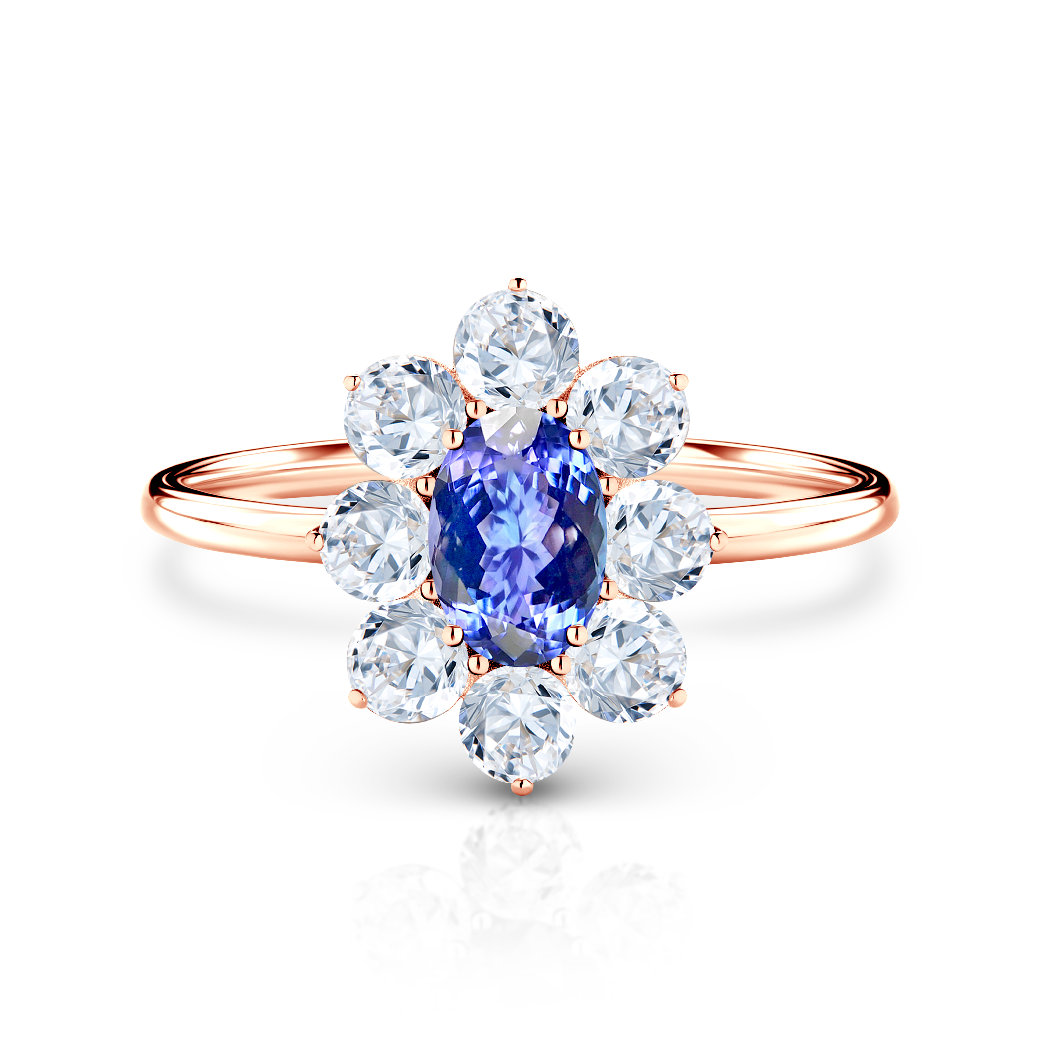 Inel de logodnă SAVICKI RING: aur roz, tanzanit, safire albe