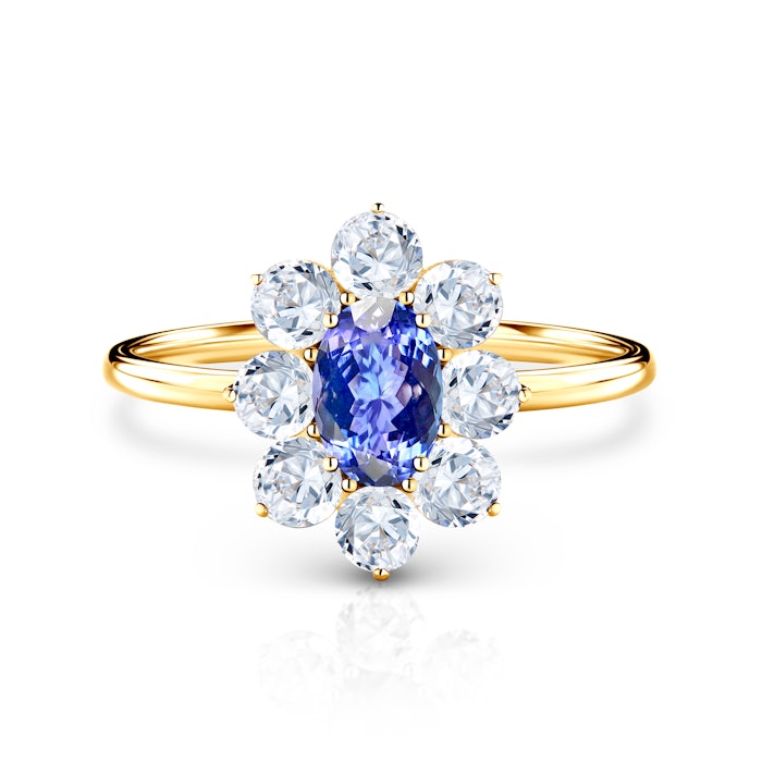 SAVICKI RING eljegyzési gyűrű: arany, tanzanit és fehér zafírok