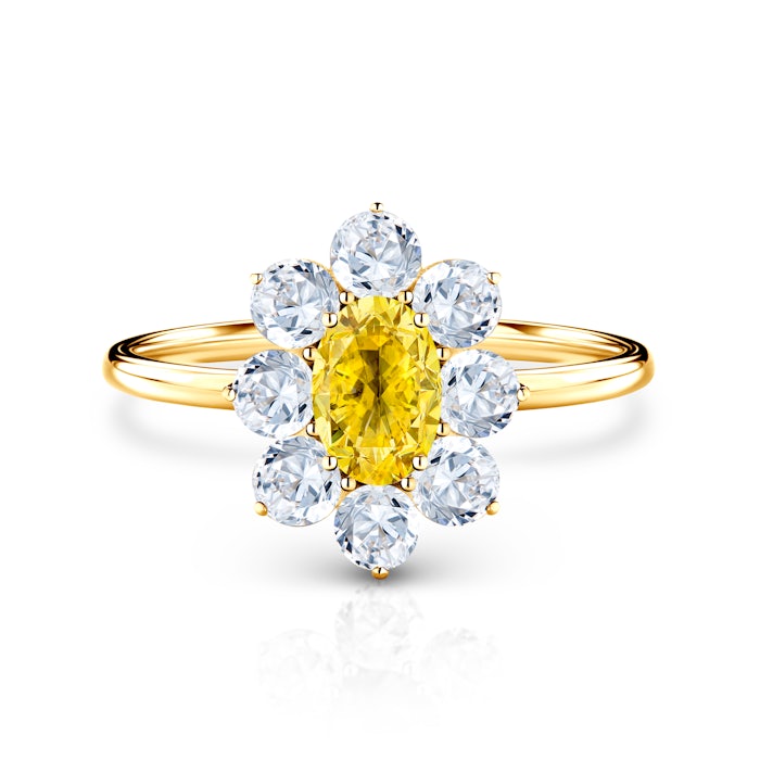 SAVICKI RING eljegyzési gyűrű: arany sárga zafírral és fehér zafírokkal