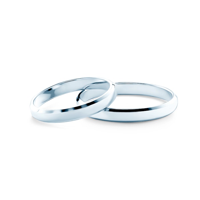 Esküvői karikagyűrűk: fehérarany, szakaszos profillal, 3 mm