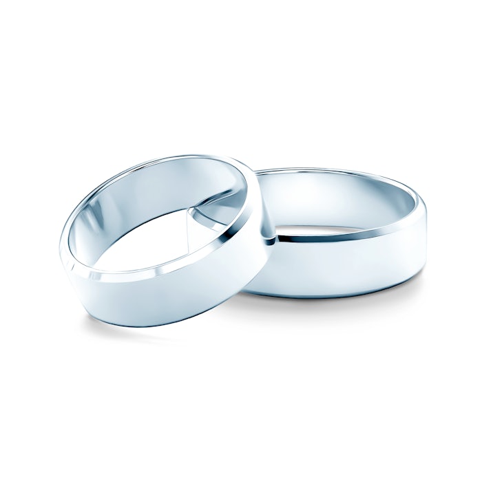 Esküvői karikagyűrűk: fehérarany, szakaszos profillal, 6 mm