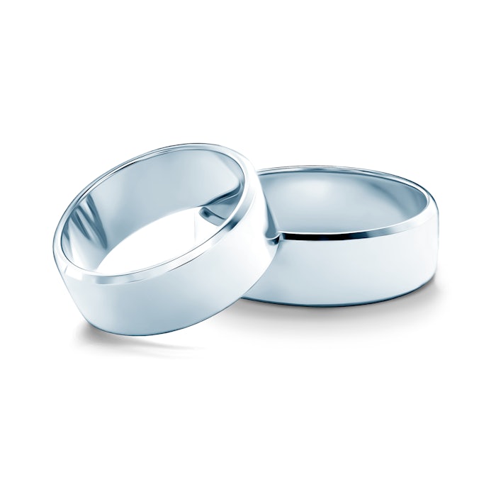 Esküvői karikagyűrűk: fehérarany, szakaszos profillal, 7 mm