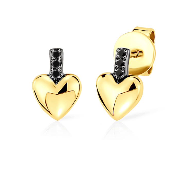 SAVICKI fülbevaló - szívek: arany fekete gyémántokkal