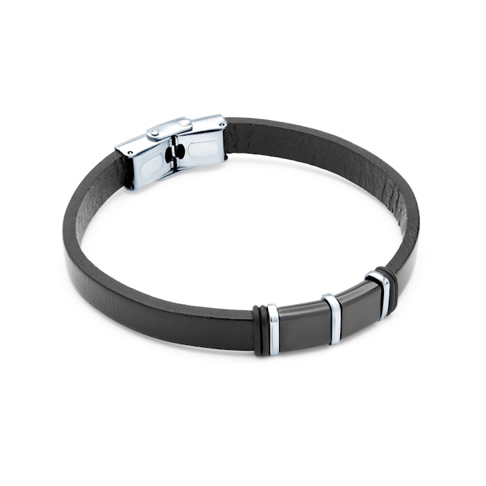 Savicki férfi karkötő: bőr, acél