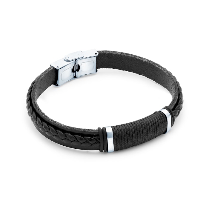 Savicki férfi karkötő: bőr, acél