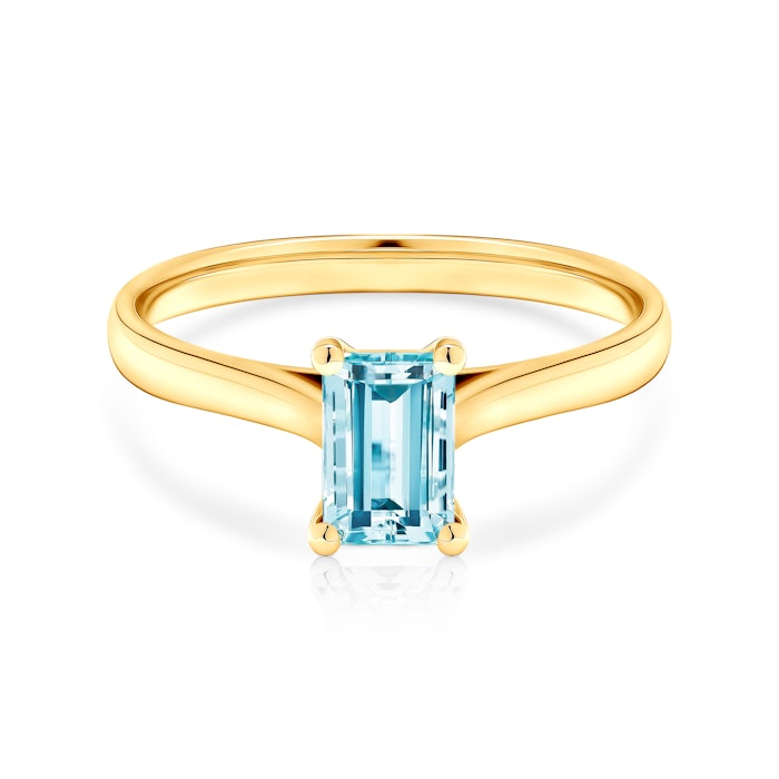 Eljegyzési gyűrű: sárga arany és akvamarin