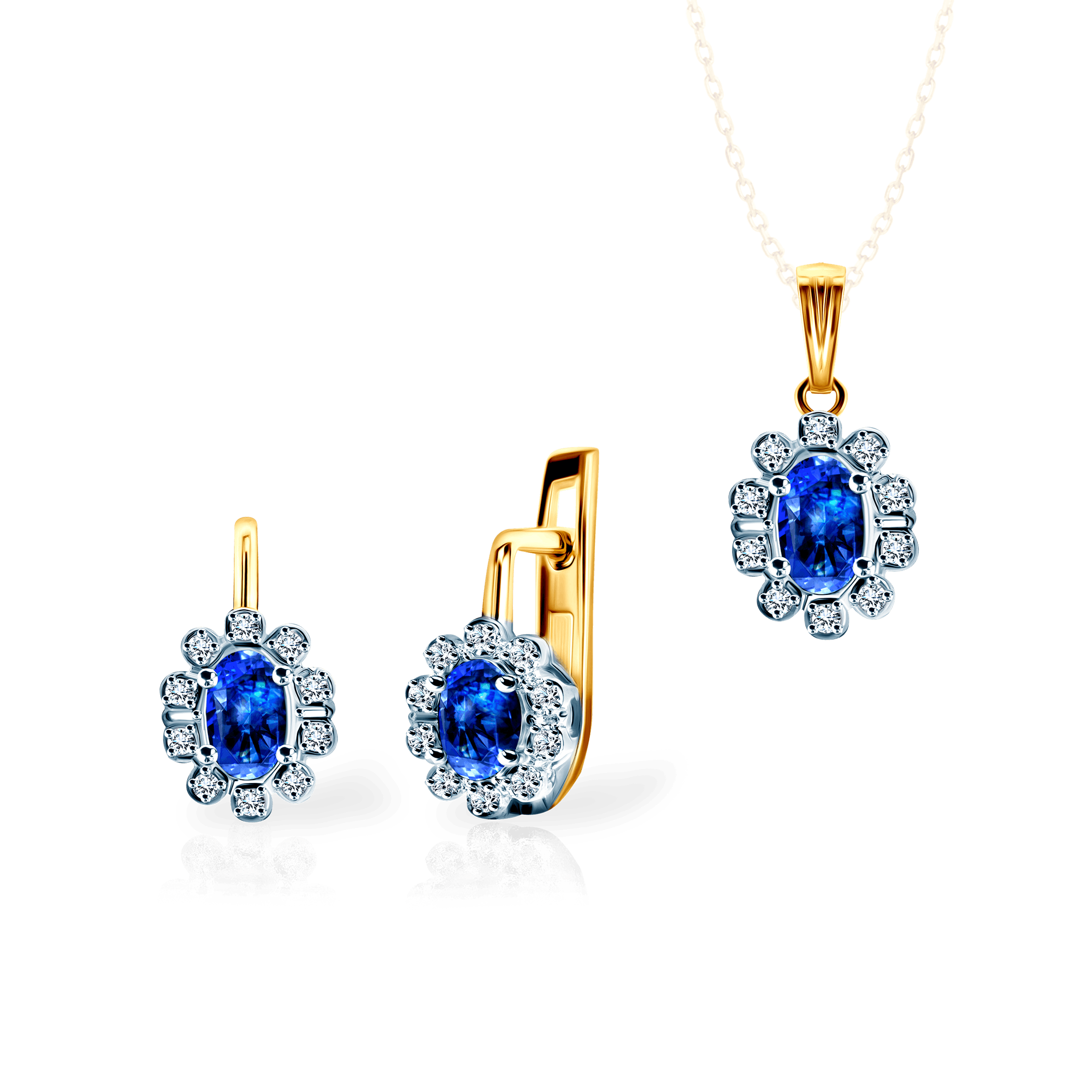 Σετ Κοσμημάτων SAVICKI: δίχρωμος χρυσός, μπλε ζαφείρια, διαμάντια