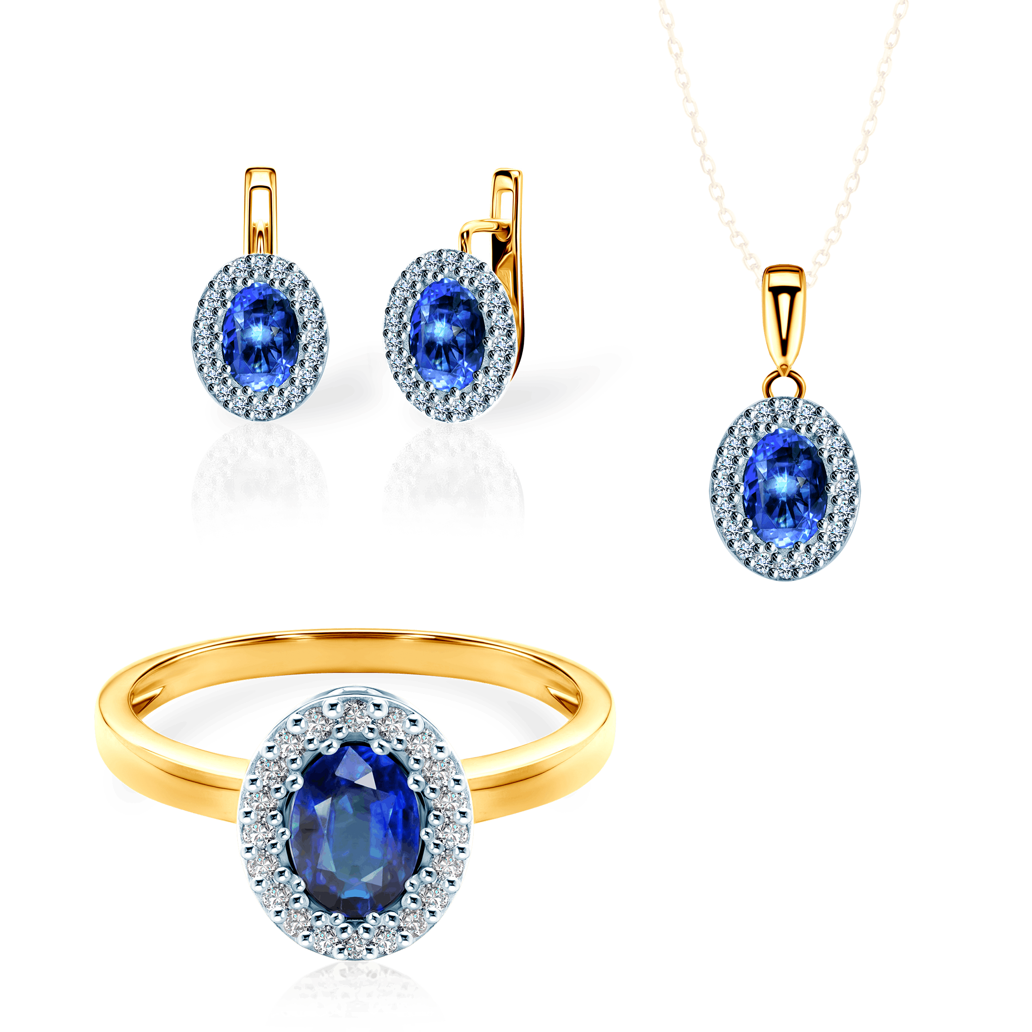 Σετ Κοσμημάτων SAVICKI: δίχρωμος χρυσός, μπλε ζαφείρια, διαμάντια