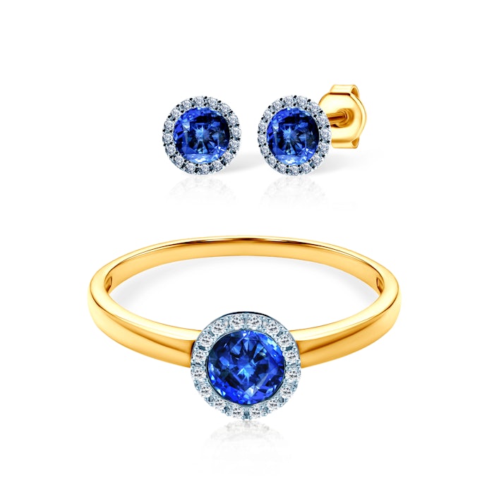 SAVICKI ékszerkészlet: kétszínű arany kék zafírokkal és gyémántokkal