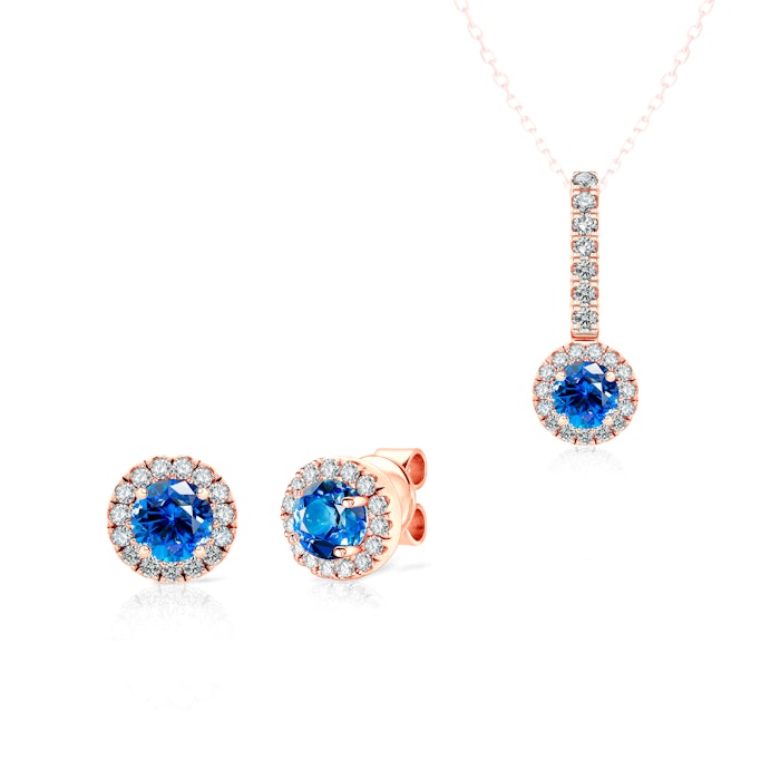SAVICKI ékszerkészlet: rózsaarany kék zafírokkal és gyémántokkal