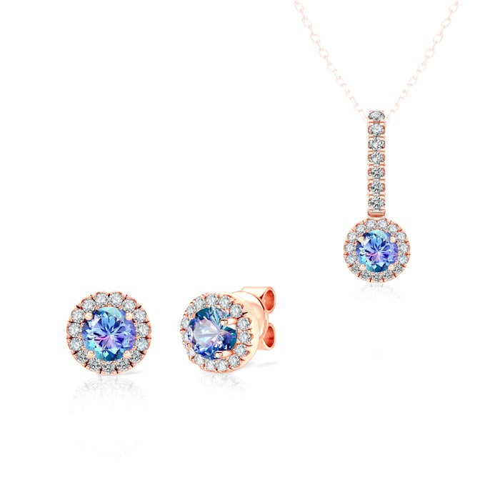 SAVICKI ékszerkészlet: rózsaarany, tanzanitok és gyémántok