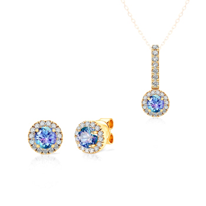 SAVICKI ékszerkészlet: sárga arany, tanzanitok és gyémántok
