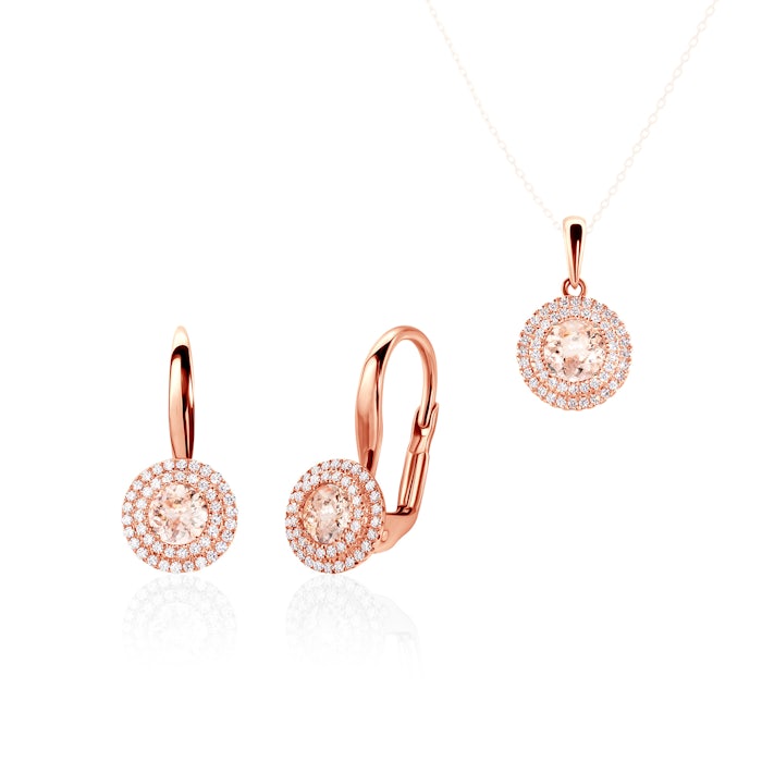 SAVICKI ékszerkészlet: rózsaarany, morganitok és gyémántok