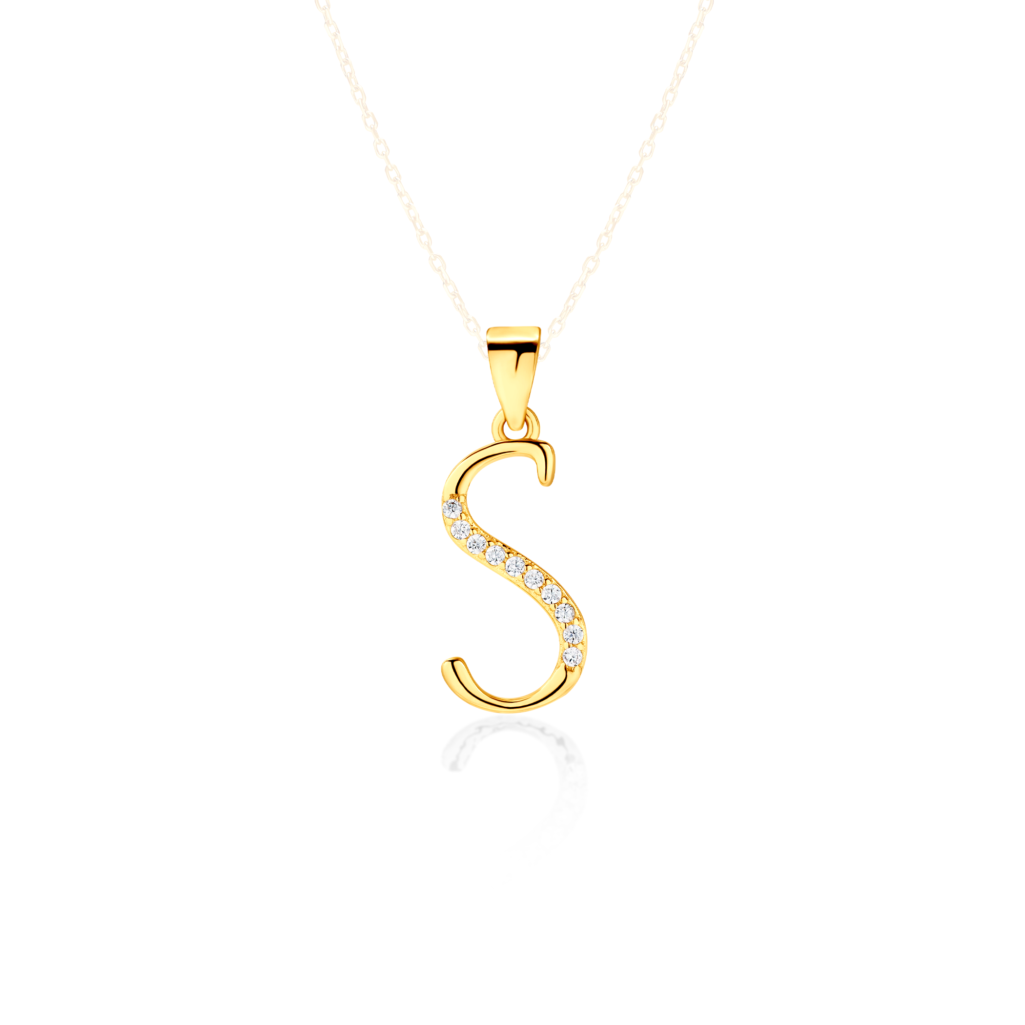 Μενταγιόν SAVICKI, γράμμα S: επιχρυσωμένο ασήμι, κυβικό ζιρκόνιο