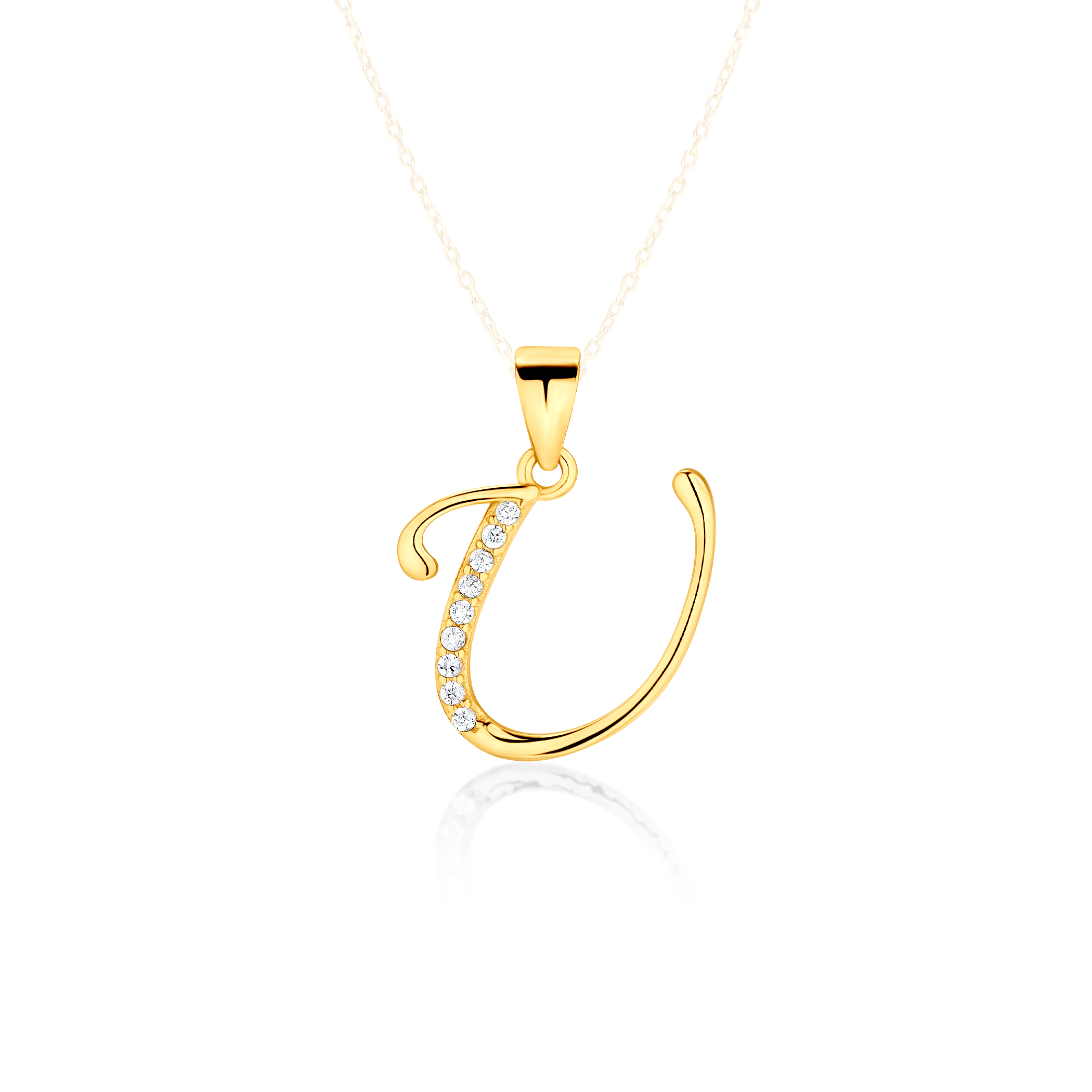 SAVICKI pendant, letter U : gold-plated silver, cubic zirconia
