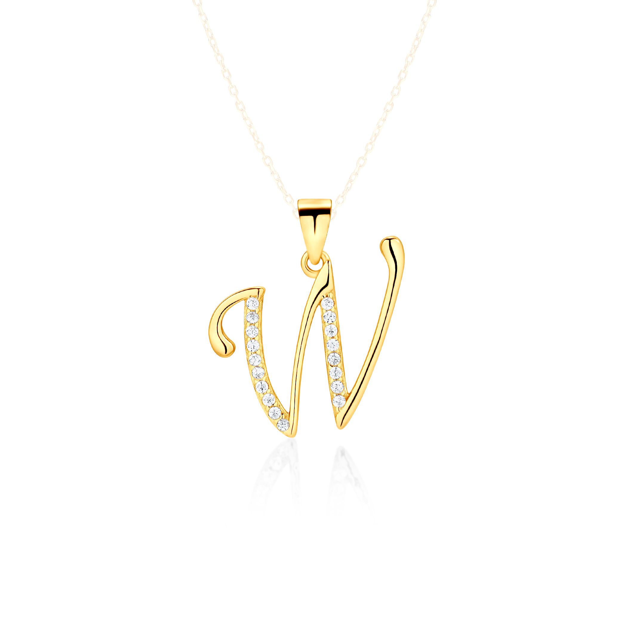Anhänger Buchstabe W Savicki: Silber Vergoldet, Zirkonia