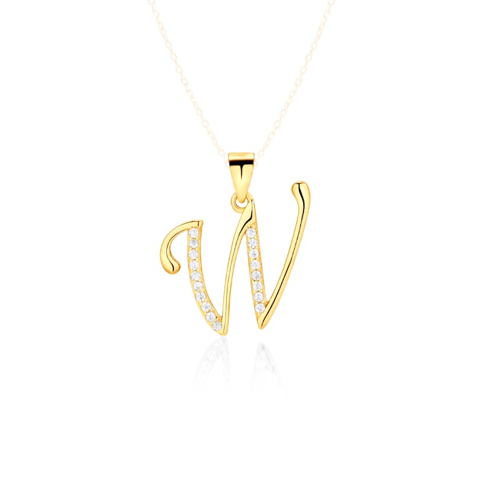 Pandantiv litera W SAVICKI: argint placat cu aur, zirconiu