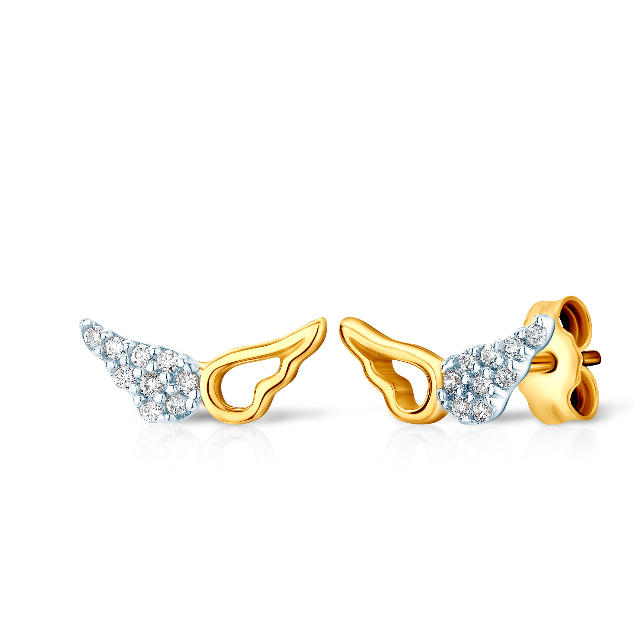 Σκουλαρίκια Savicki φτερά: δίχρωμος χρυσός, ζιρκόνιο