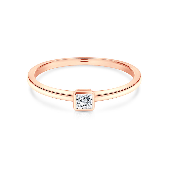 Tiszta eljegyzési gyűrű: rózsaarany, hercegnő csiszolású gyémánt