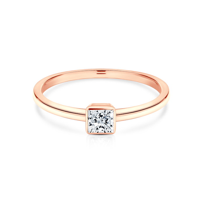 Tiszta eljegyzési gyűrű: rózsaarany, hercegnő csiszolású gyémánt
