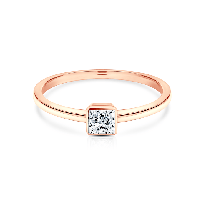Tiszta eljegyzési gyűrű: rózsaarany, hercegnő csiszolású gyémánt