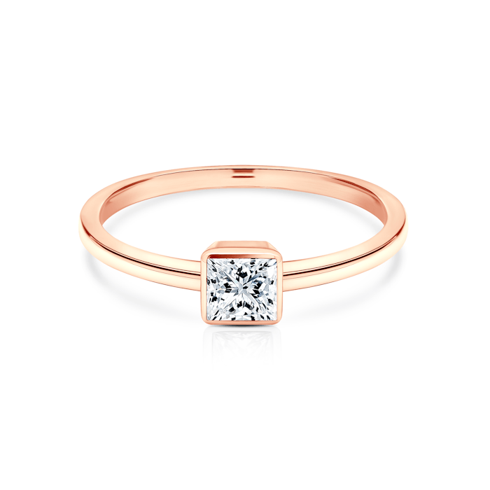 Tiszta eljegyzési gyűrű: rózsaarany, hercegnő csiszolású gyémánt