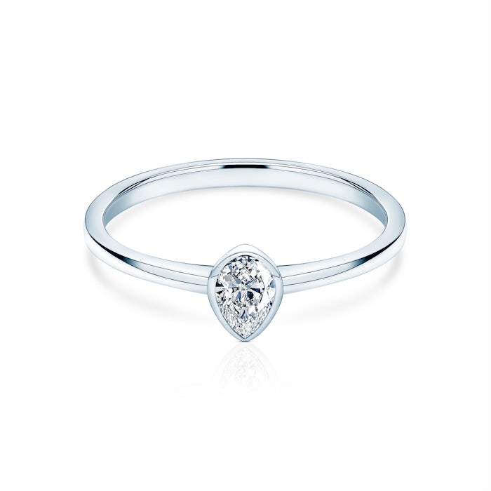 Pure eljegyzési gyűrű: fehér arany, könnycsepp csiszolású gyémánt
